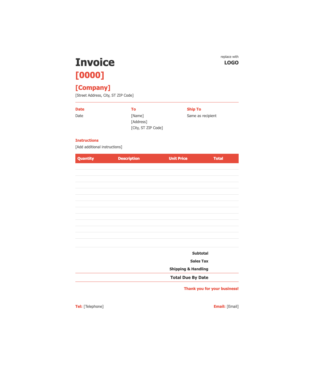 Invoice Simple modern - Clean invoice template with itemization tables and totals. Ideal for small businesses billing clients professionally.